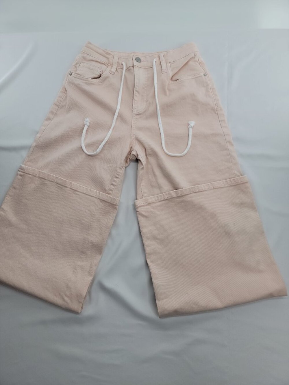Hint of Blu Wide Leg Jeans Womens 26 Pink High Rise Drawstring Cropped Denim - Picture 2 of 8